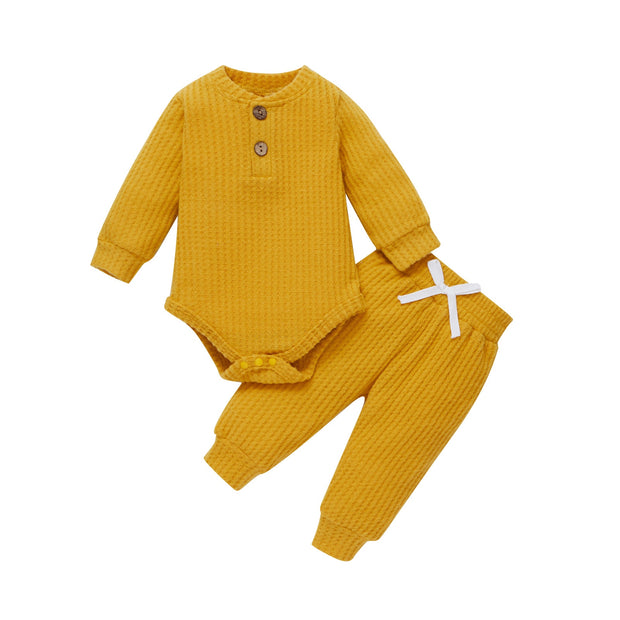 Ribbed Long Sleeve Bodysuits + Elastic Pants - Plush Baby Mart