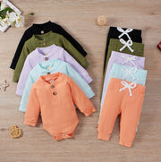 Ribbed Long Sleeve Bodysuits + Elastic Pants - Plush Baby Mart