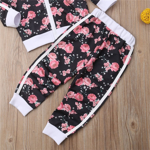 Floral Print Long Sleeve Tracksuit - Plush Baby Mart