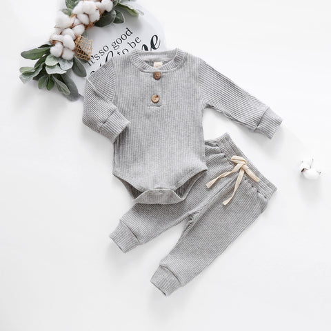 Ribbed Long Sleeve Bodysuits + Elastic Pants - Plush Baby Mart