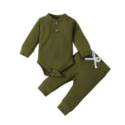 Ribbed Long Sleeve Bodysuits + Elastic Pants - Plush Baby Mart