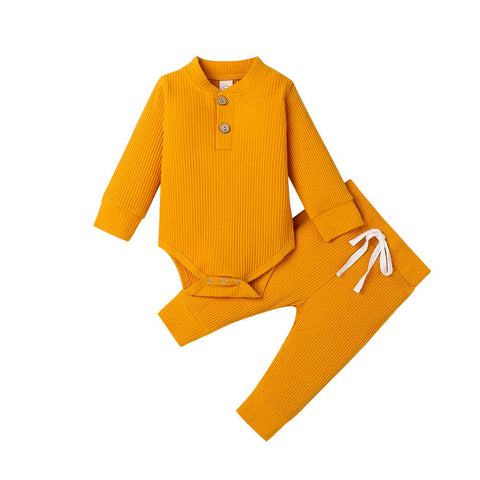 Ribbed Long Sleeve Bodysuits + Elastic Pants - Plush Baby Mart