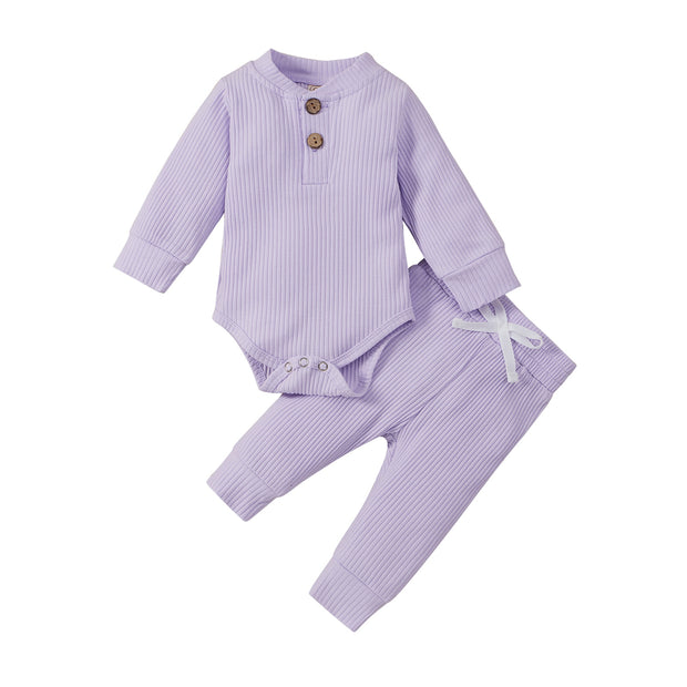 Ribbed Long Sleeve Bodysuits + Elastic Pants - Plush Baby Mart