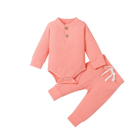 Ribbed Long Sleeve Bodysuits + Elastic Pants - Plush Baby Mart