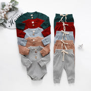 Ribbed Long Sleeve Bodysuits + Elastic Pants - Plush Baby Mart