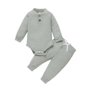 Ribbed Long Sleeve Bodysuits + Elastic Pants - Plush Baby Mart