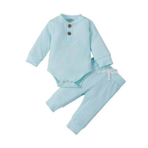 Ribbed Long Sleeve Bodysuits + Elastic Pants - Plush Baby Mart