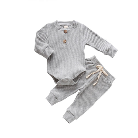 Ribbed Long Sleeve Bodysuits + Elastic Pants - Plush Baby Mart