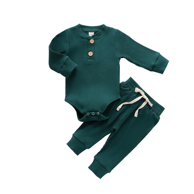 Ribbed Long Sleeve Bodysuits + Elastic Pants - Plush Baby Mart