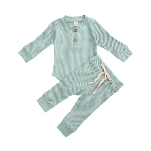 Ribbed Long Sleeve Bodysuits + Elastic Pants - Plush Baby Mart