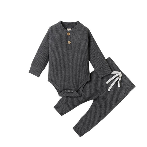 Ribbed Long Sleeve Bodysuits + Elastic Pants - Plush Baby Mart