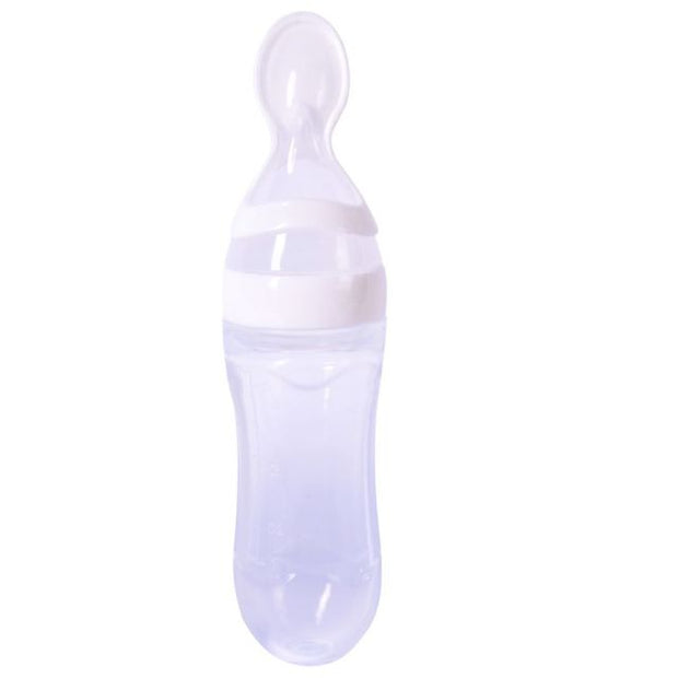 Baby Squeezing Feeding Bottle With Spoon - Plush Baby Mart