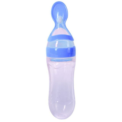 Baby Squeezing Feeding Bottle With Spoon - Plush Baby Mart